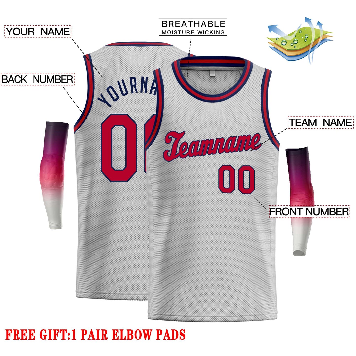 Custom Gray Maroon-Navy Classic Tops Casual Basketball Jersey Limited