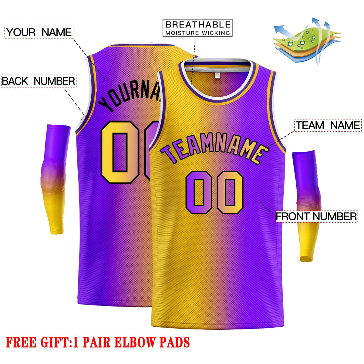 Custom Yellow Purple Black-Purple Gradient Fashion Tops Bull Basketball Jersey Limited