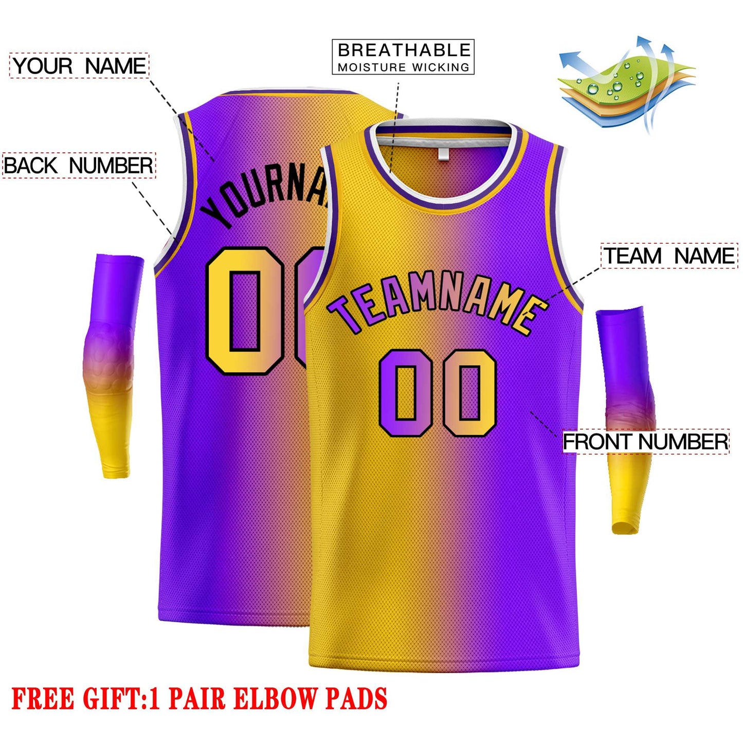 Custom Yellow Purple Black-Purple Gradient Fashion Tops Bull Basketball Jersey Limited
