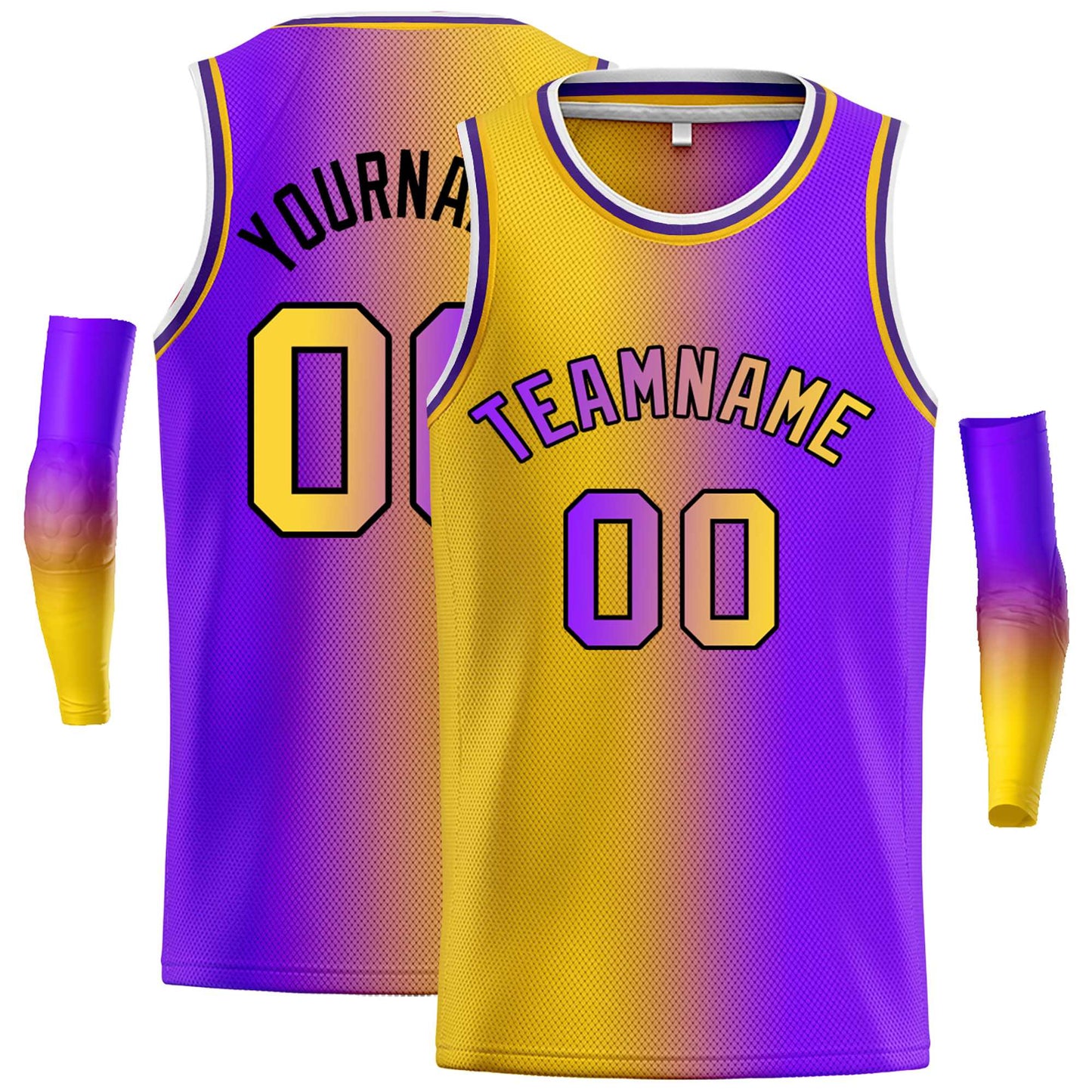 Custom Yellow Purple Black-Purple Gradient Fashion Tops Bull Basketball Jersey