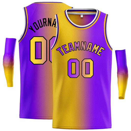 Custom Yellow Purple Black-Purple Gradient Fashion Tops Bull Basketball Jersey