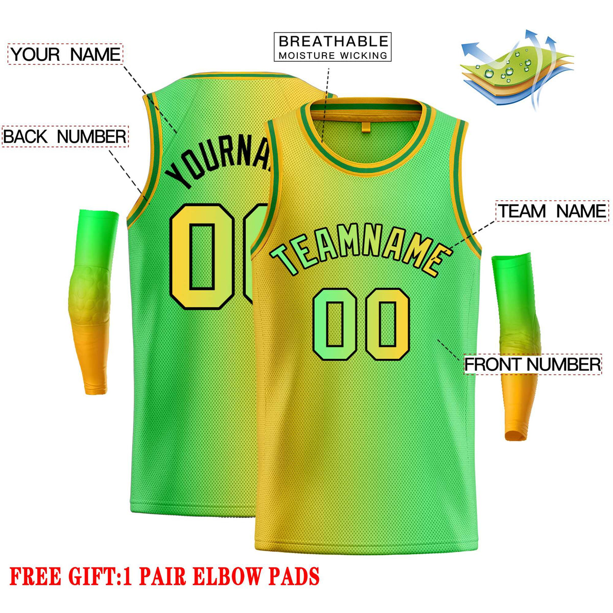 Custom Yellow Neon Green-Black Gradient Fashion Tops Bull Basketball Jersey Limited