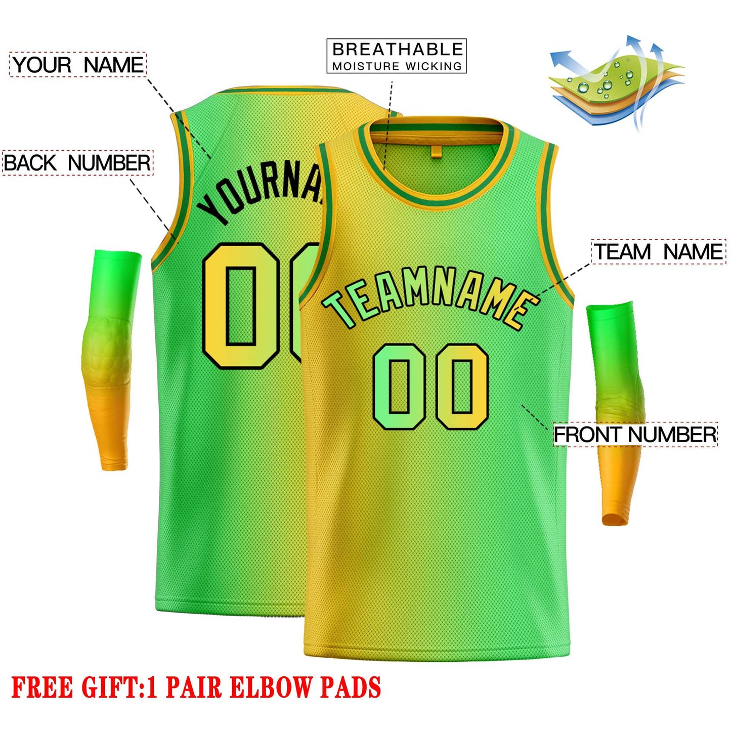 Custom Yellow Neon Green-Black Gradient Fashion Tops Bull Basketball Jersey Limited