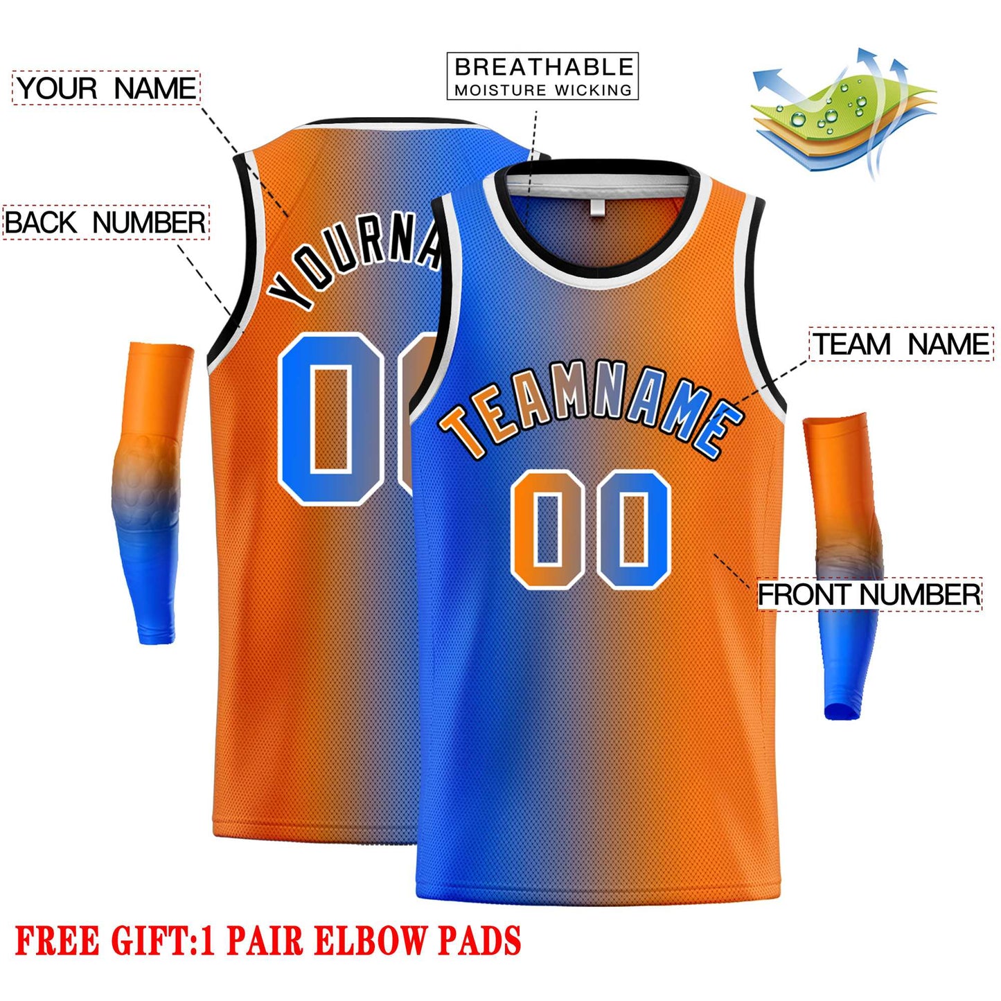 Custom Blue Orange Black-Orange Gradient Fashion Tops Bull Basketball Jersey Limited