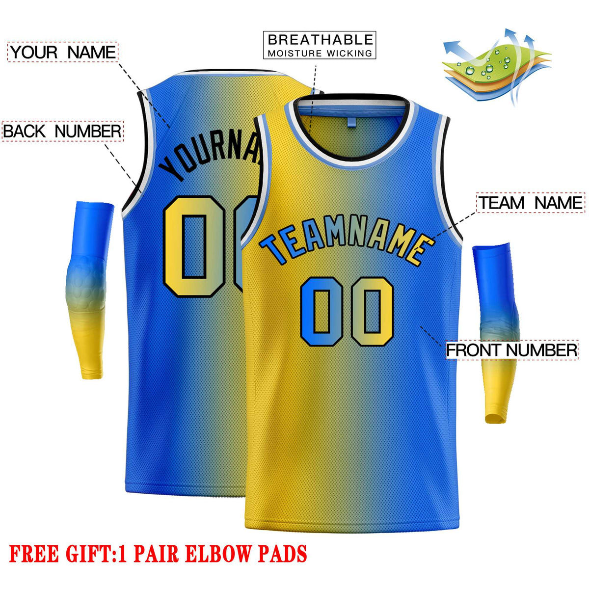 Custom Yellow Blue-Black Gradient Fashion Tops Bull Basketball Jersey Limited