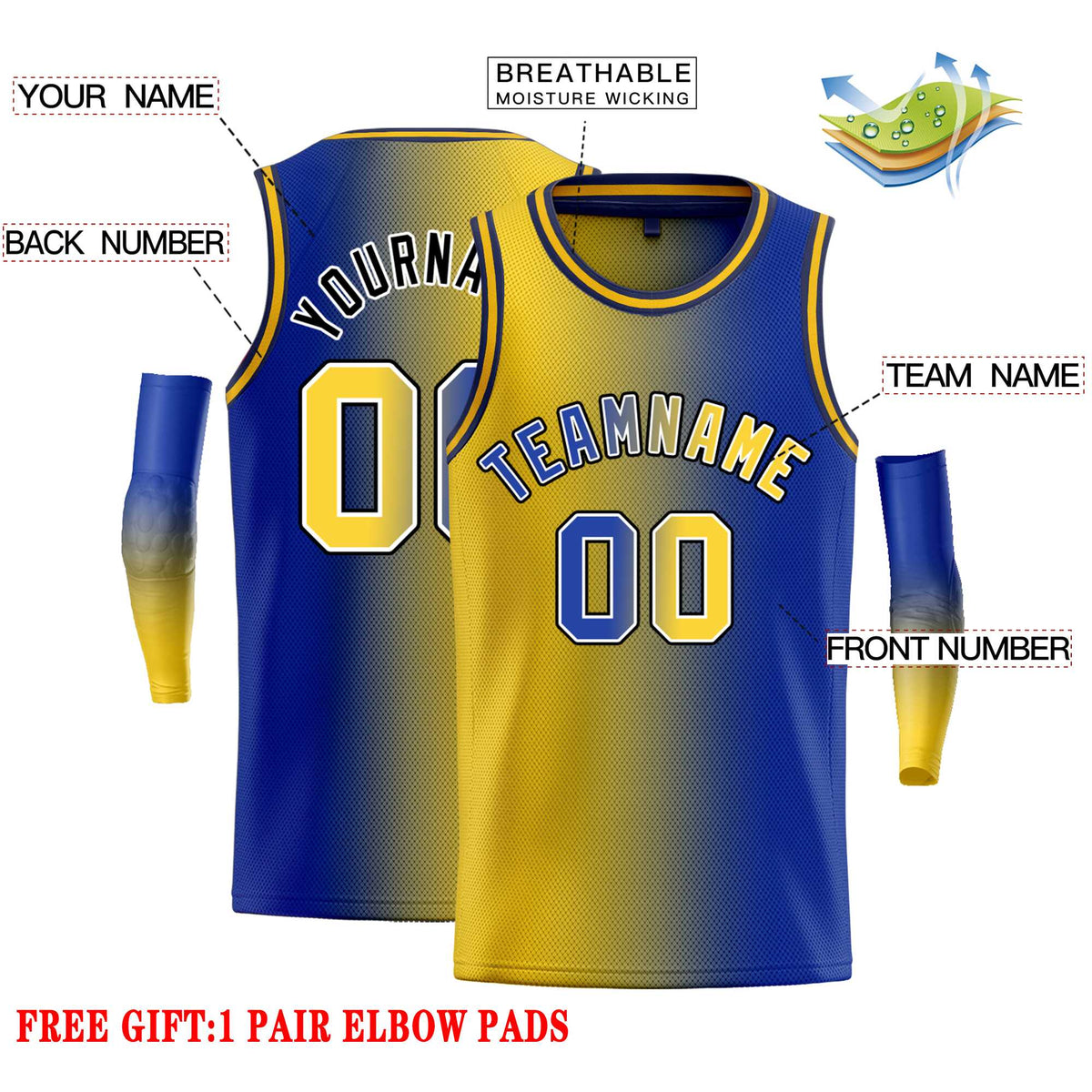Custom Yellow Royal Black-Royal Gradient Fashion Tops Bull Basketball Jersey Limited