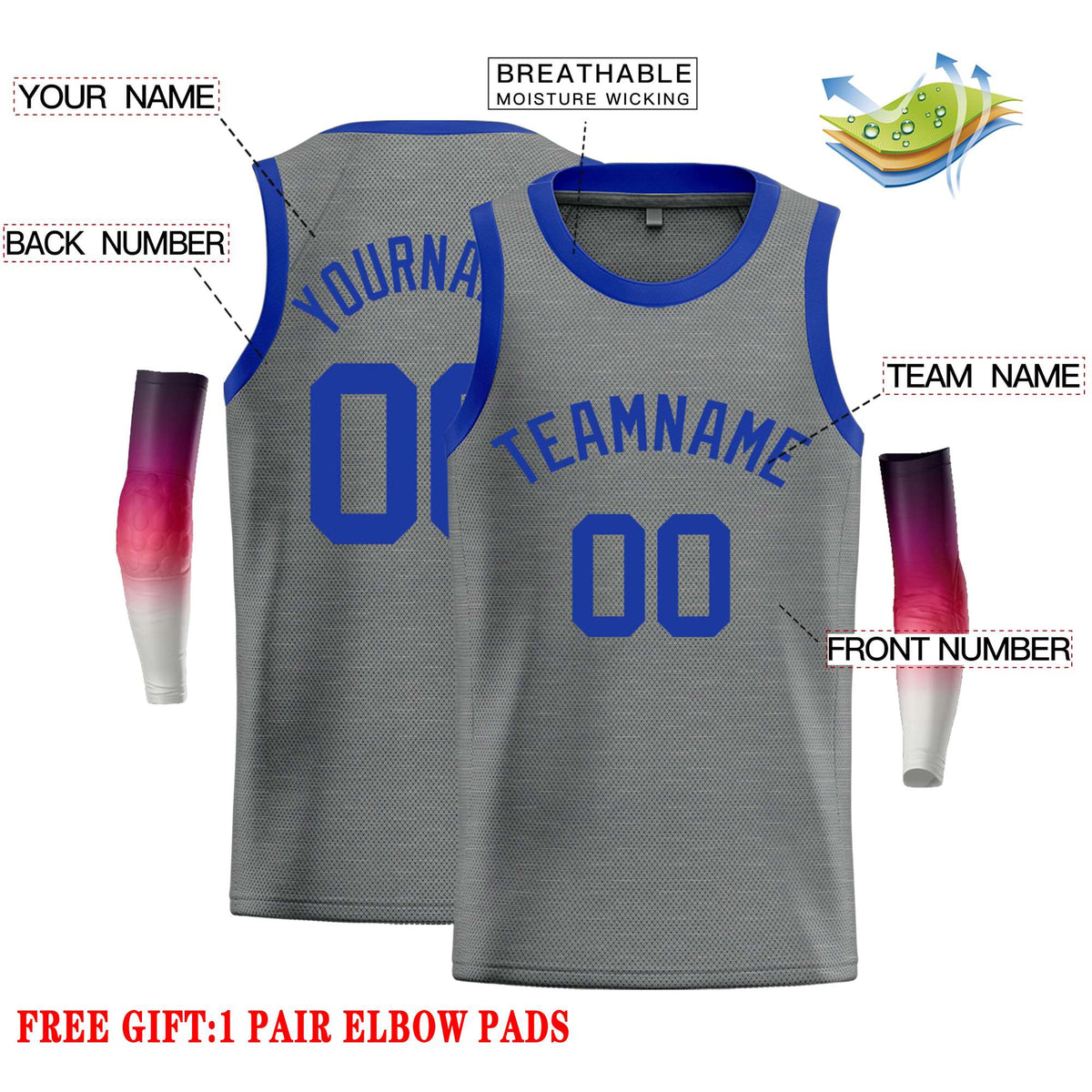 Custom Dark Gray Royal Classic Tops Casual Basketball Jersey Limited