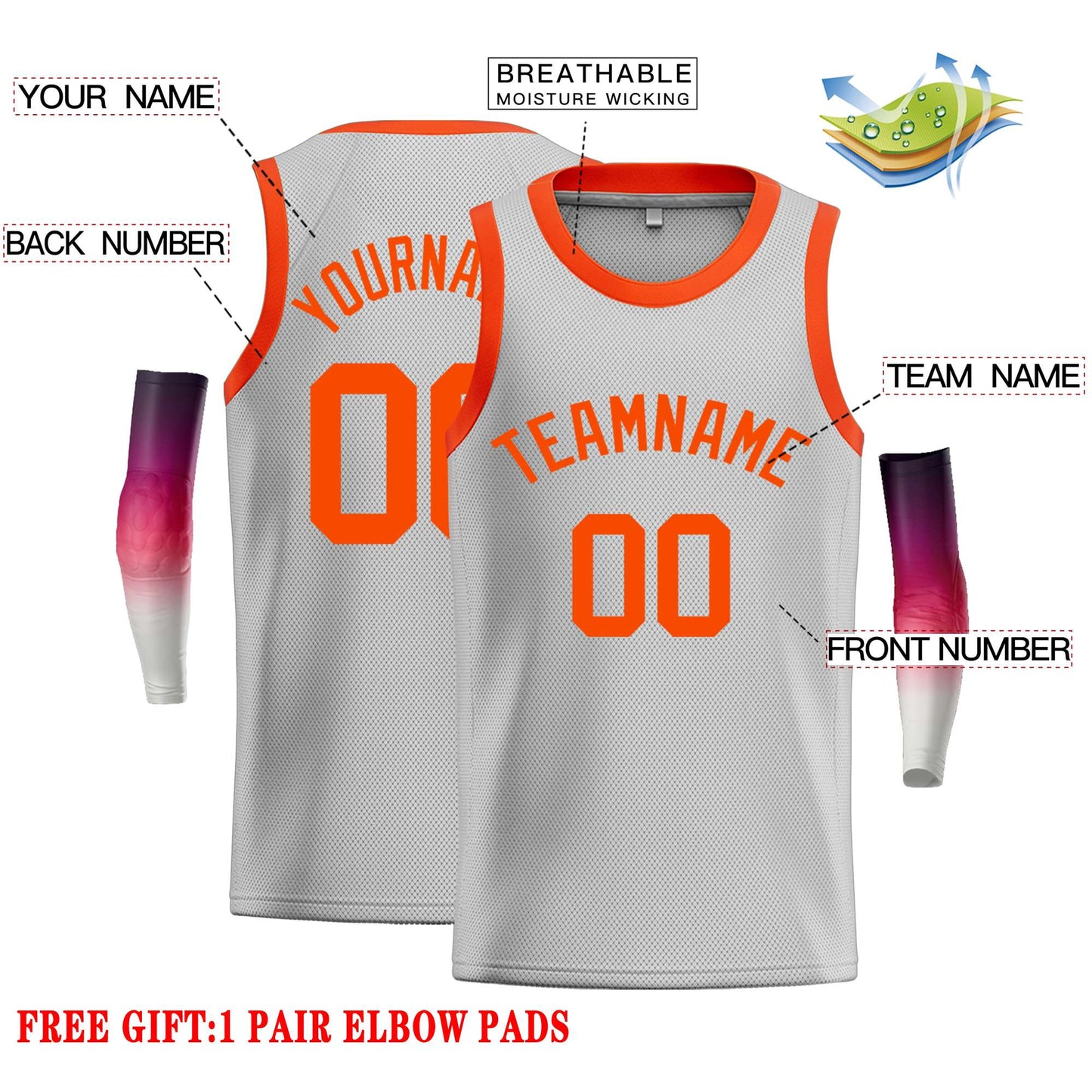 Custom Gray Orange Classic Tops Casual Basketball Jersey Limited