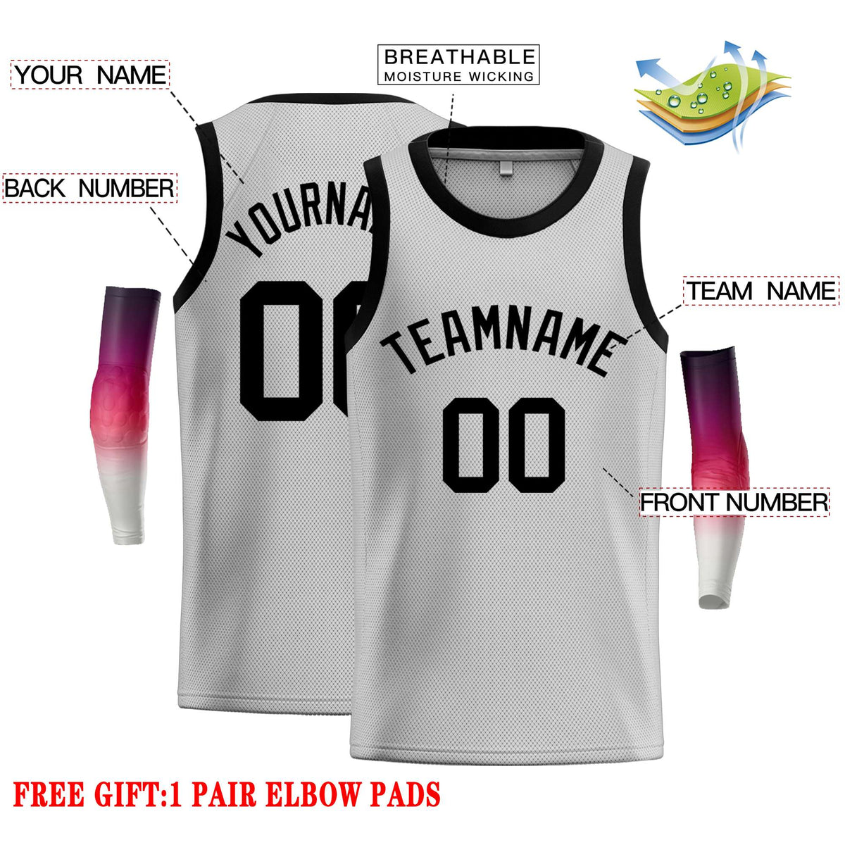 Custom Gray Black Classic Tops Casual Basketball Jersey Limited