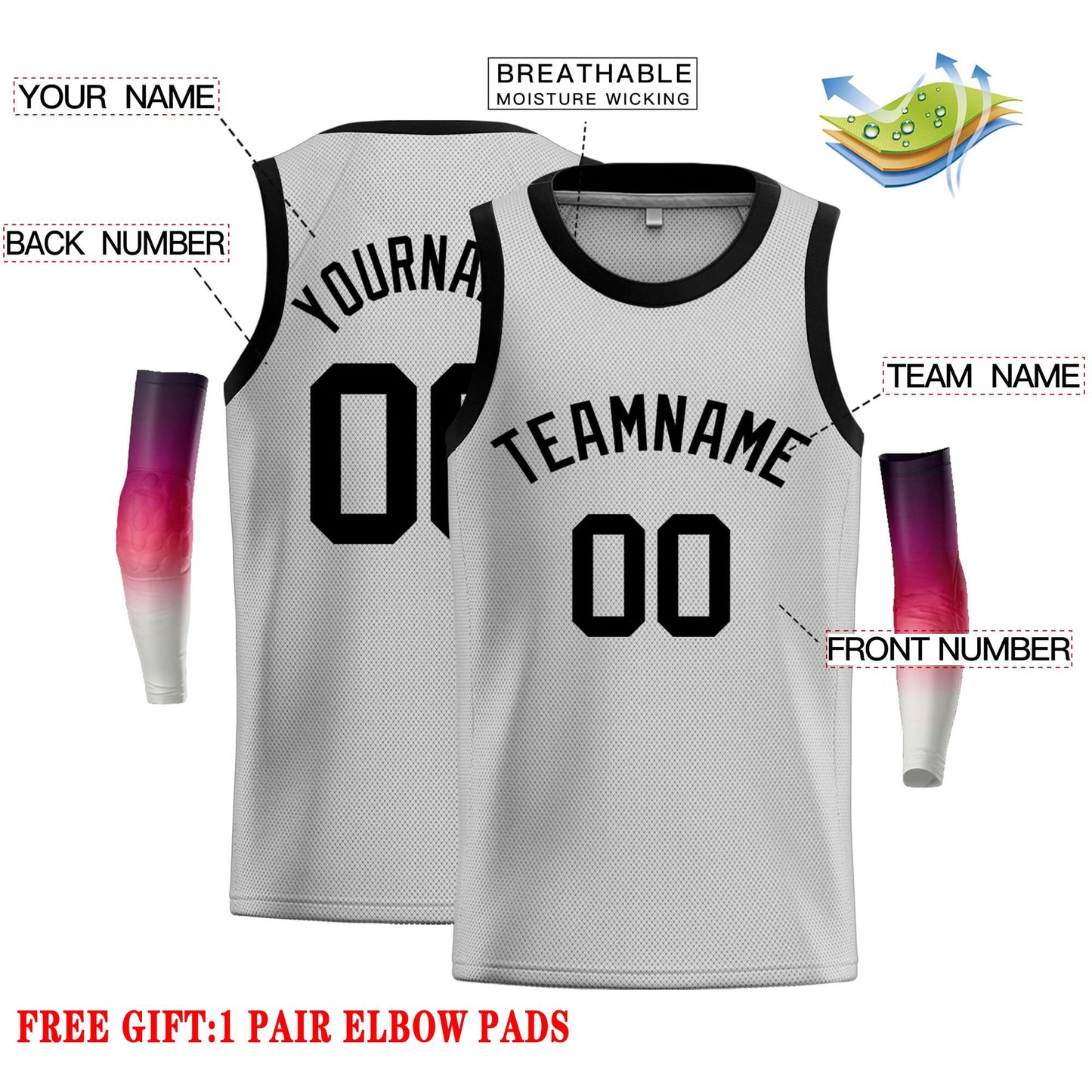 Custom Gray Black Classic Tops Casual Basketball Jersey Limited