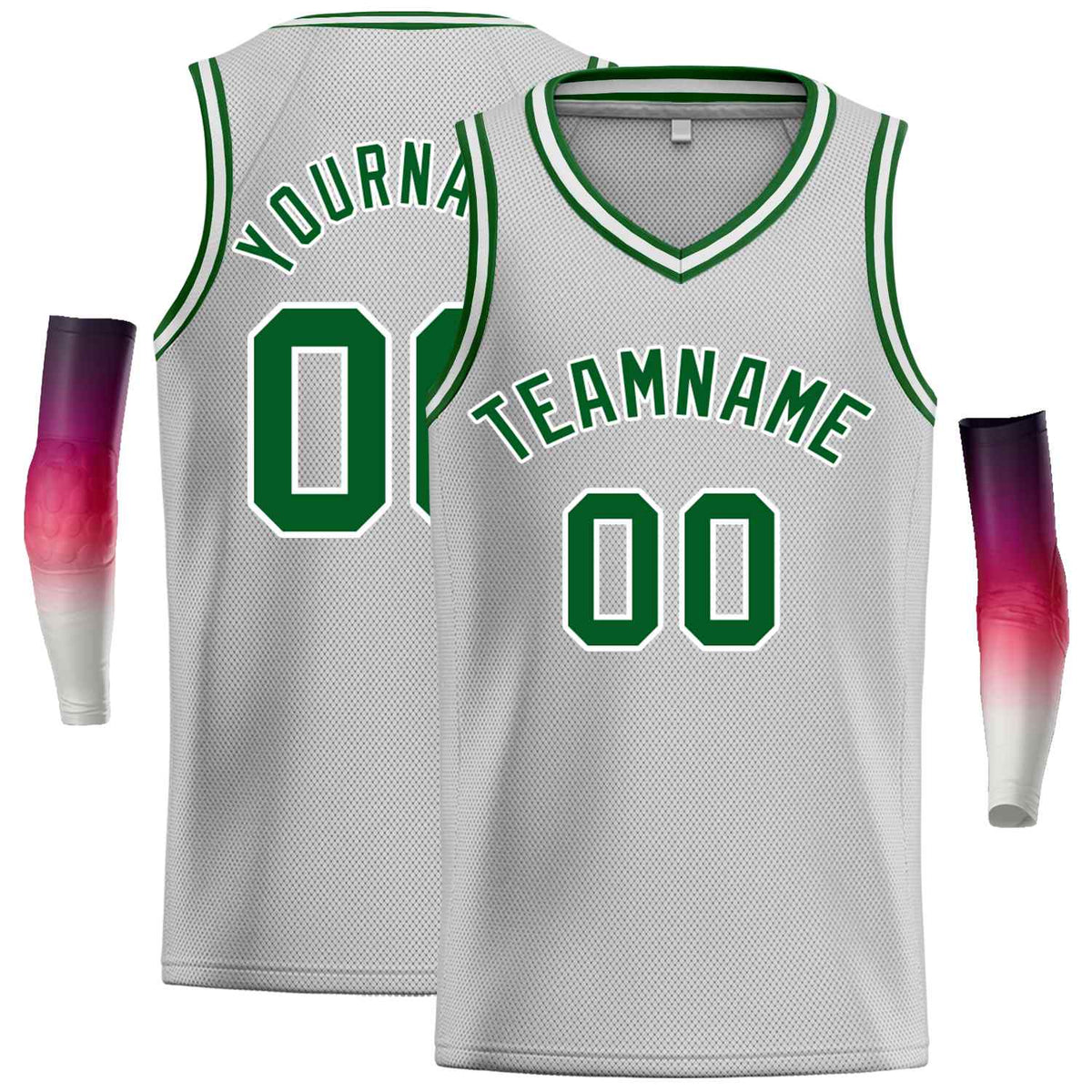Custom Gray Green-White Classic Tops Men Casual Basketball Jersey