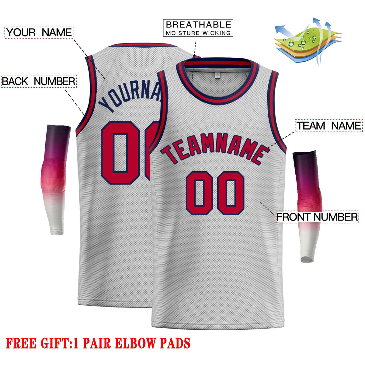 Custom Gray Maroon-Navy Classic Tops Casual Basketball Jersey Limited