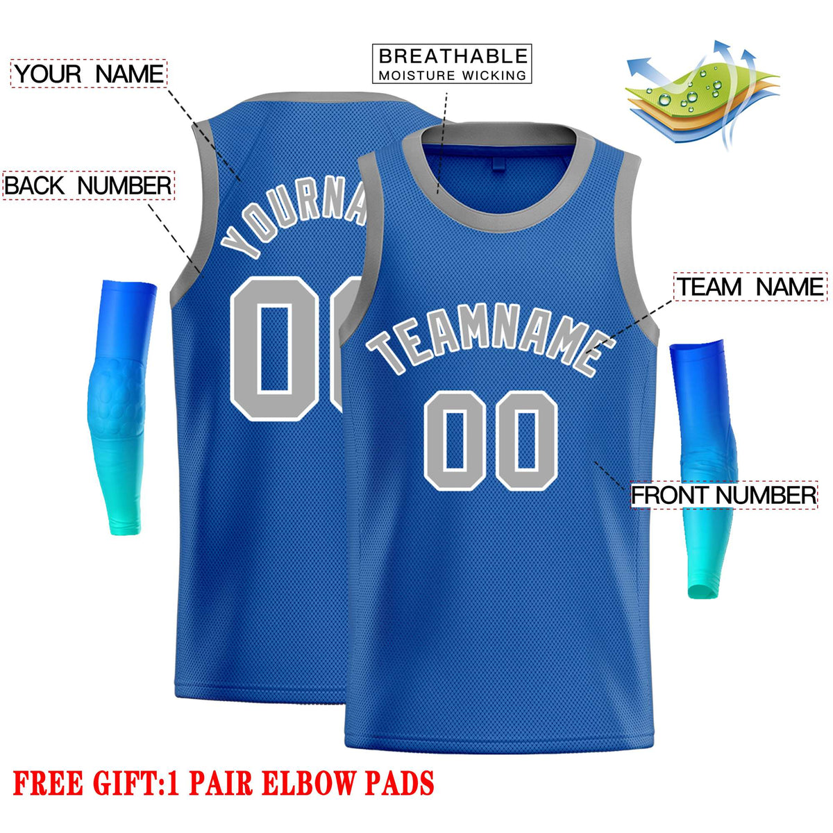 Custom Blue Gray-White Classic Tops Casual Basketball Jersey Limited