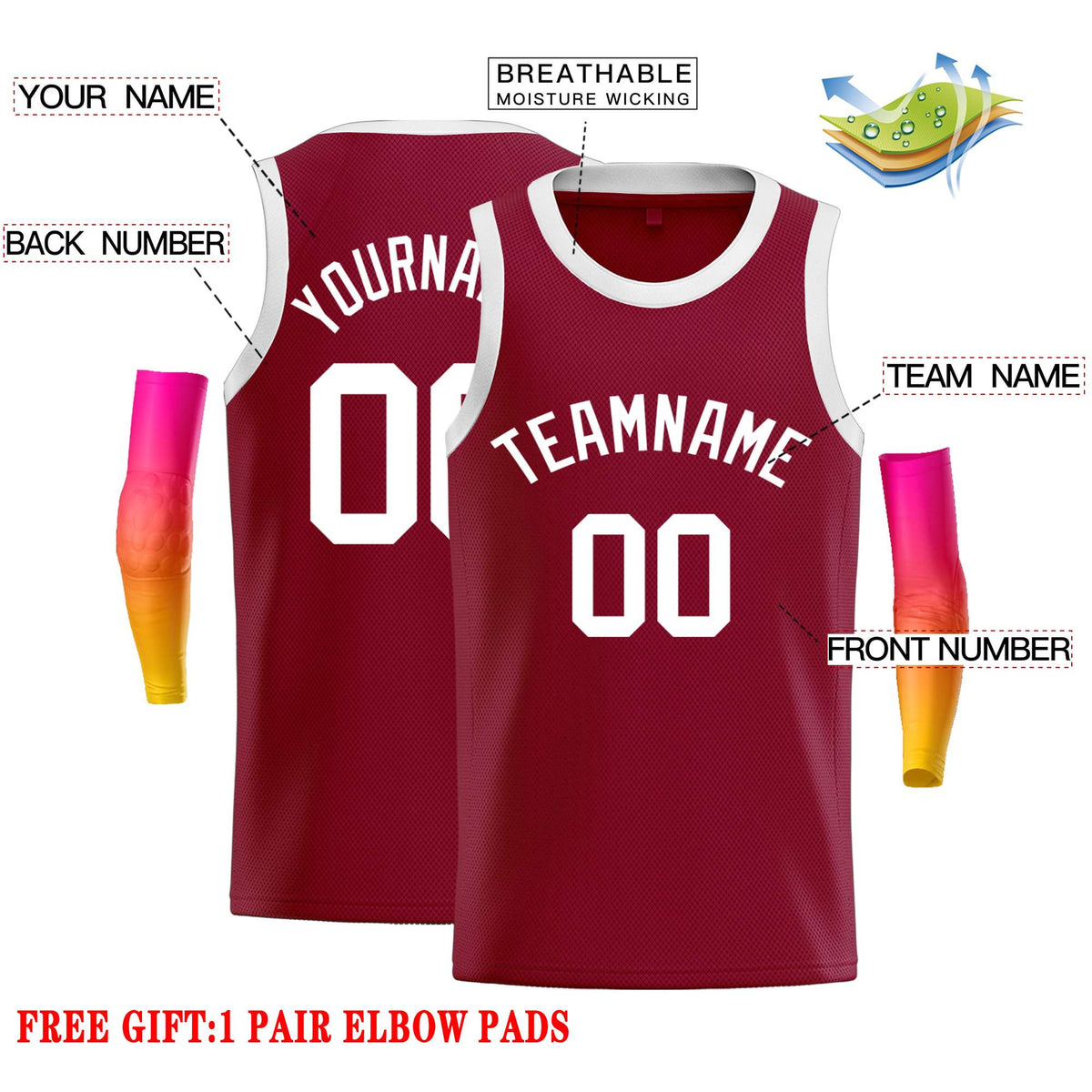 Custom Crimson WhiteClassic Tops Casual Basketball Jersey Limited