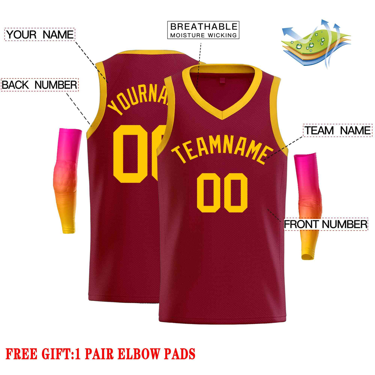 Custom Maroon Yellow-Classic Tops Men Casual Basketball Jersey Limited