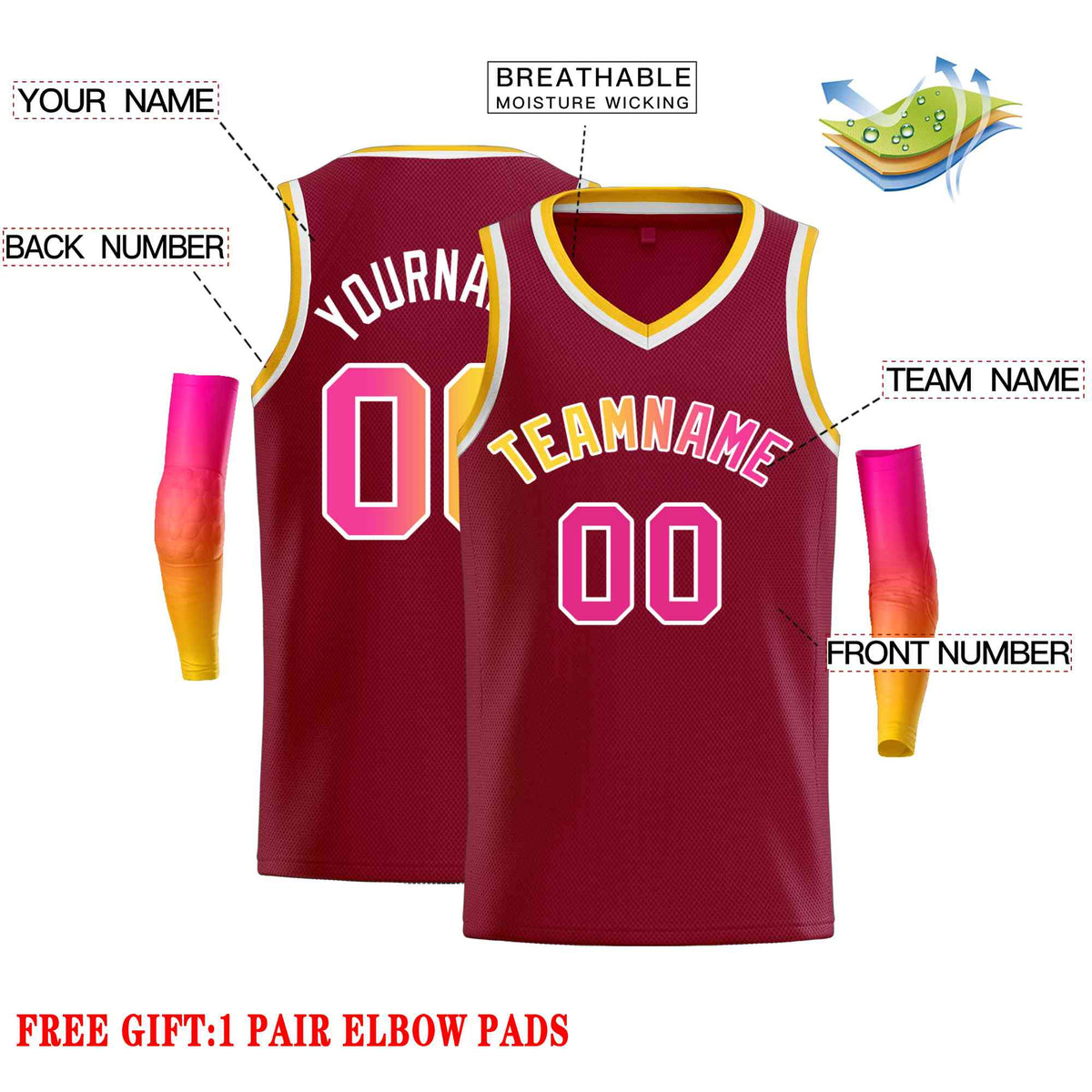 Custom Maroon Yellow-White Classic Tops Men Casual Basketball Jersey Limited
