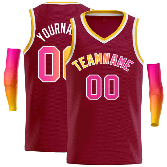 Custom Maroon Yellow-White Classic Tops Men Casual Basketball Jersey