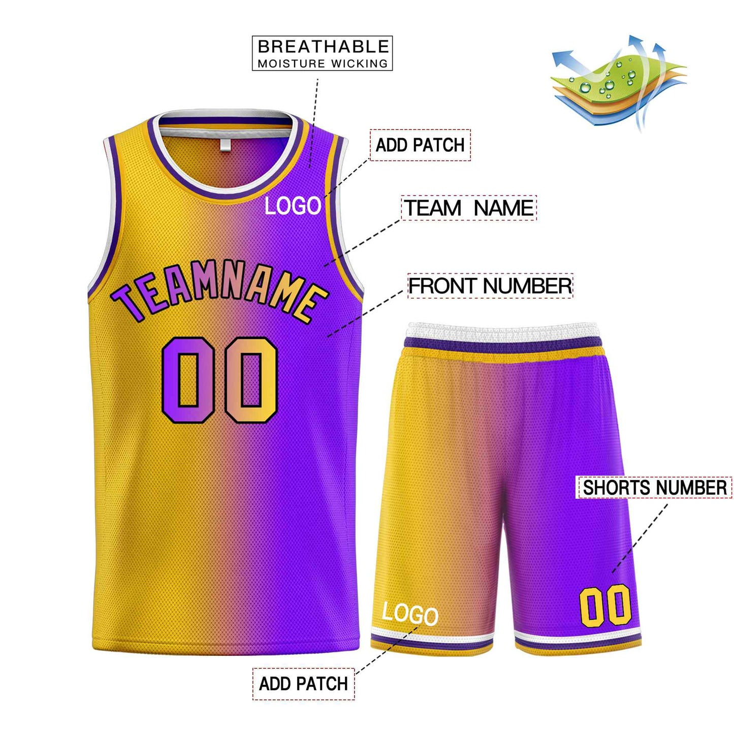 Custom Yellow Purple-Black Bull Gradient Fashion Sets Basketball Jersey Limited