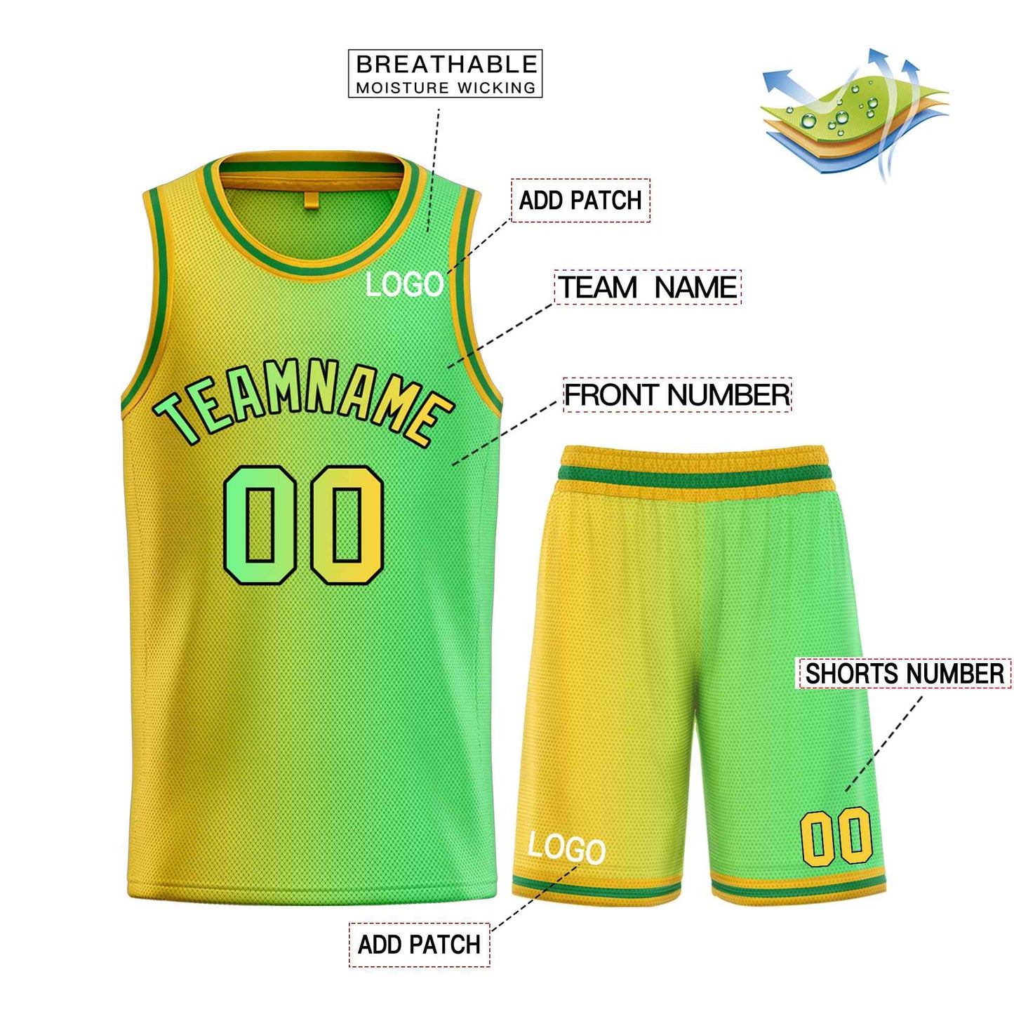 Custom Yellow Green-Black Bull Gradient Fashion Sets Basketball Jersey Limited