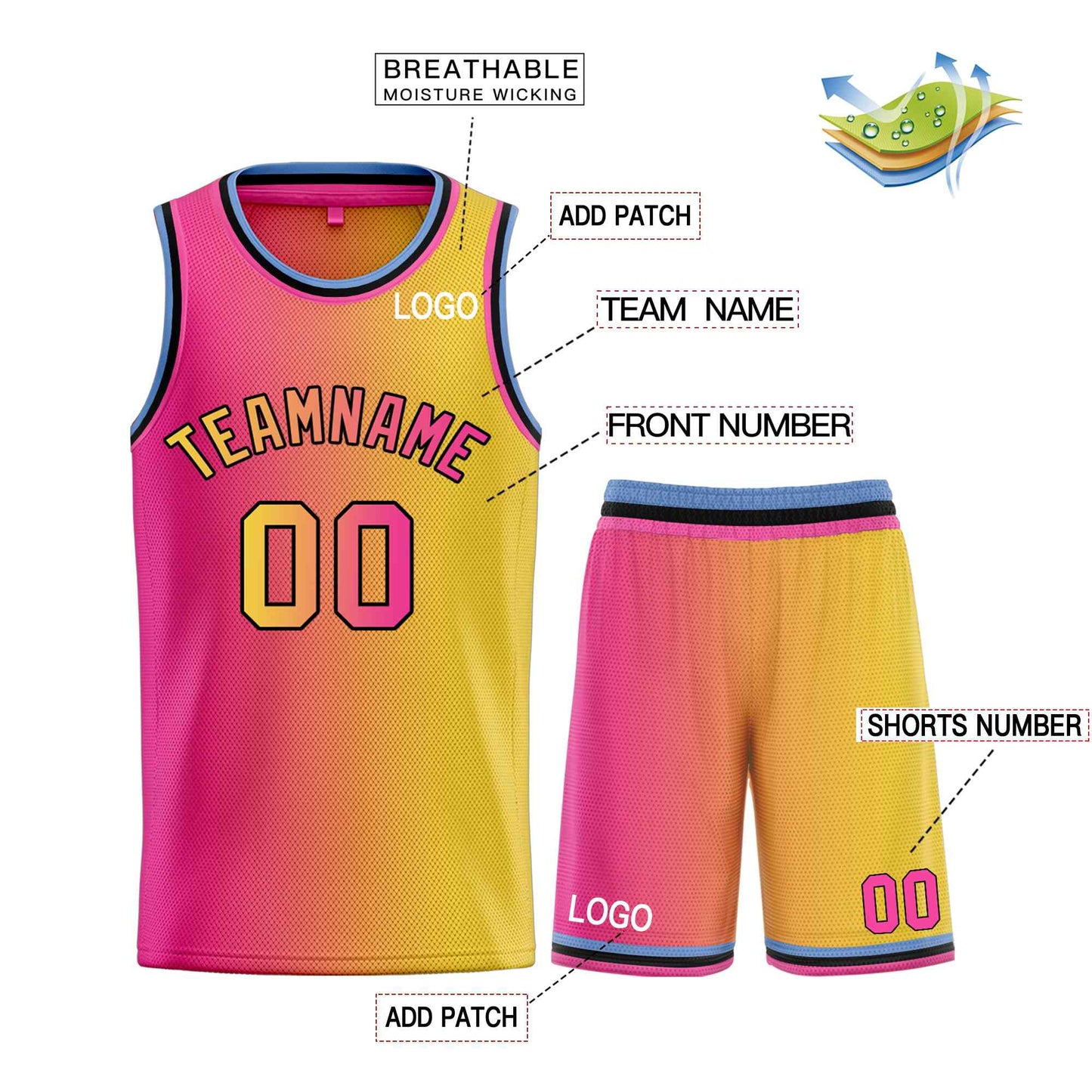 Custom Yellow Pink-Black Bull Gradient Fashion Sets Basketball Jersey Limited