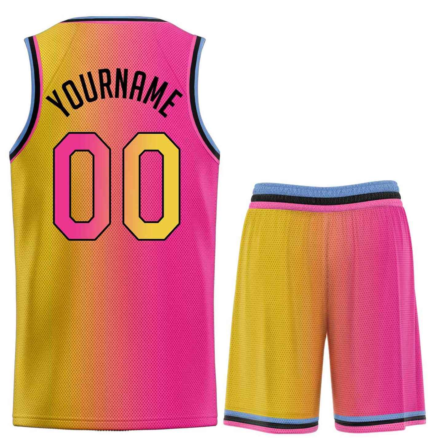Custom Yellow Pink-Black Bull Gradient Fashion Sets Basketball Jersey Limited
