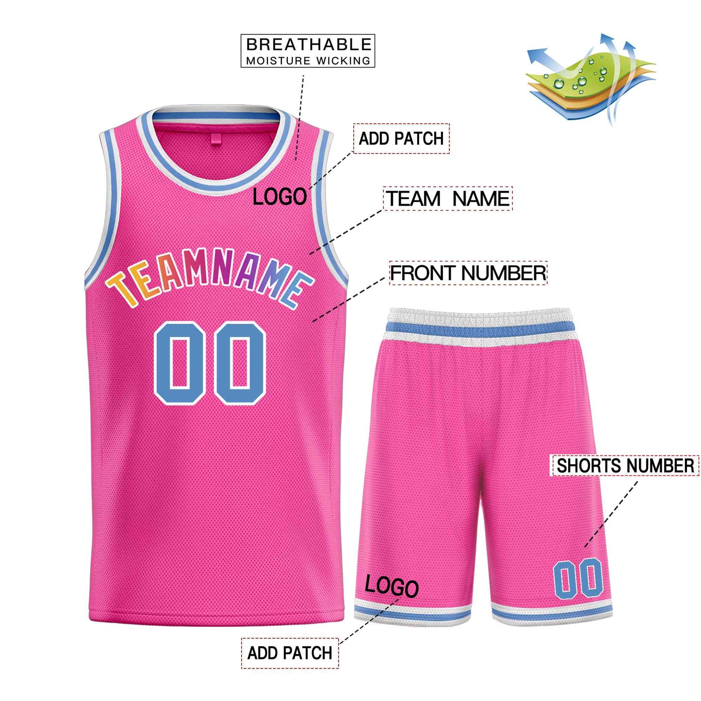 Custom Pink Powder Blue-White Classic Sets Bull Basketball Jersey Limited