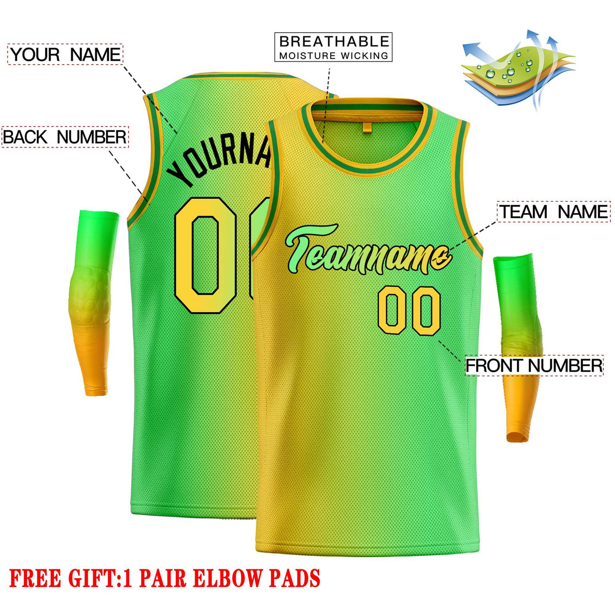 Custom Yellow Neon Green-Black Gradient Fashion Tops Heal Basketball Jersey Limited