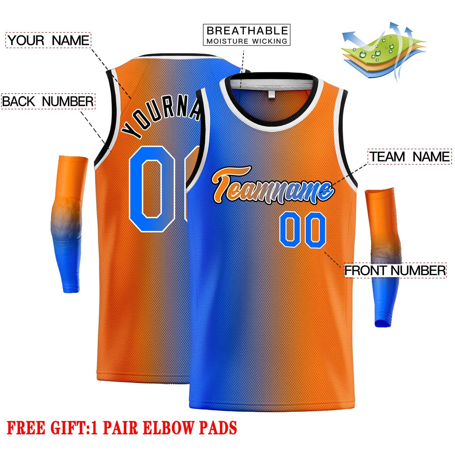 Custom Blue Orange Black-Orange Gradient Fashion Tops Heal Basketball Jersey Limited