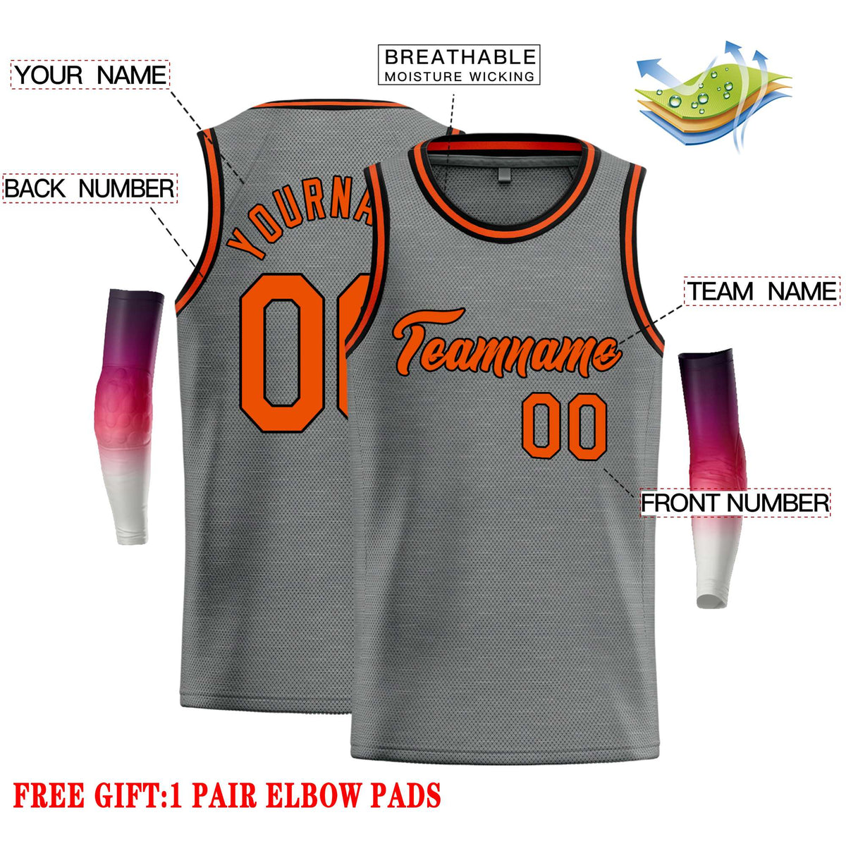 Custom Dark Gray Orange Classic Tops Casual Basketball Jersey Limited