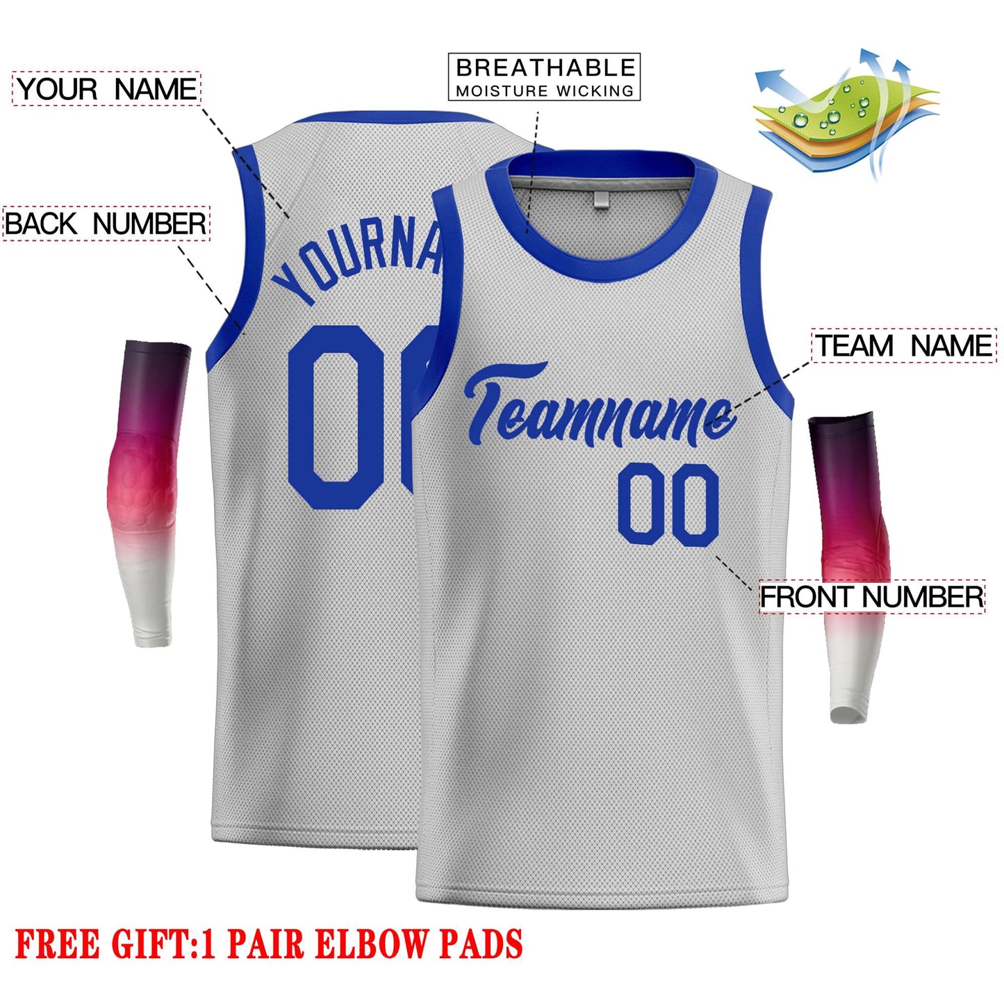 Custom Gray Royal Classic Tops Casual Basketball Jersey Limited