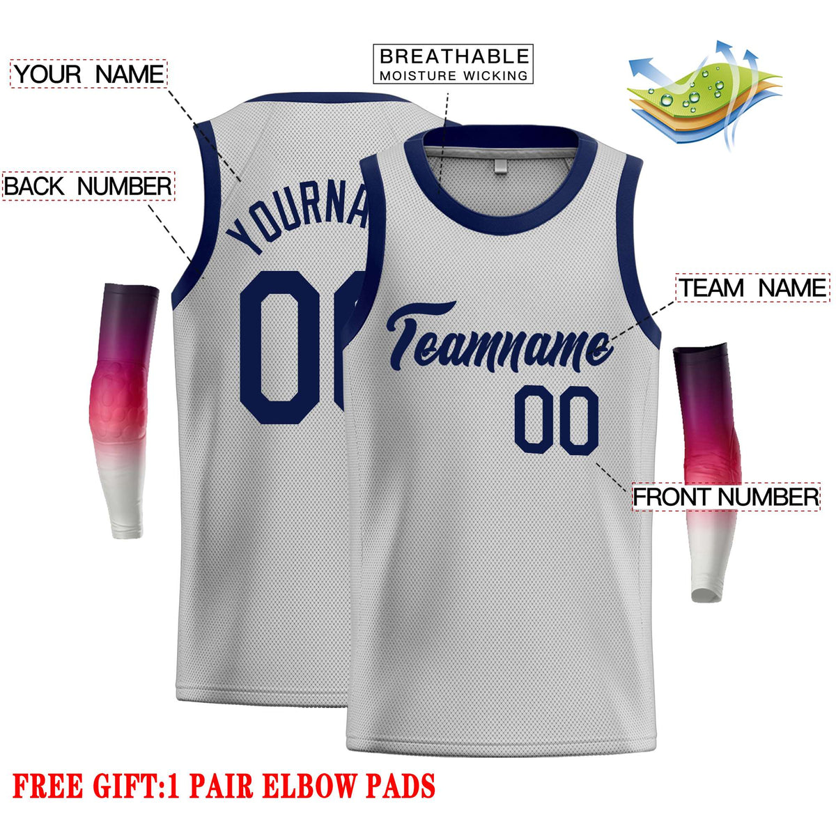Custom Gray Navy Classic Tops Casual Basketball Jersey Limited