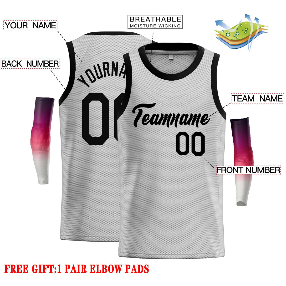 Custom Gray Black Classic Tops Casual Basketball Jersey Limited