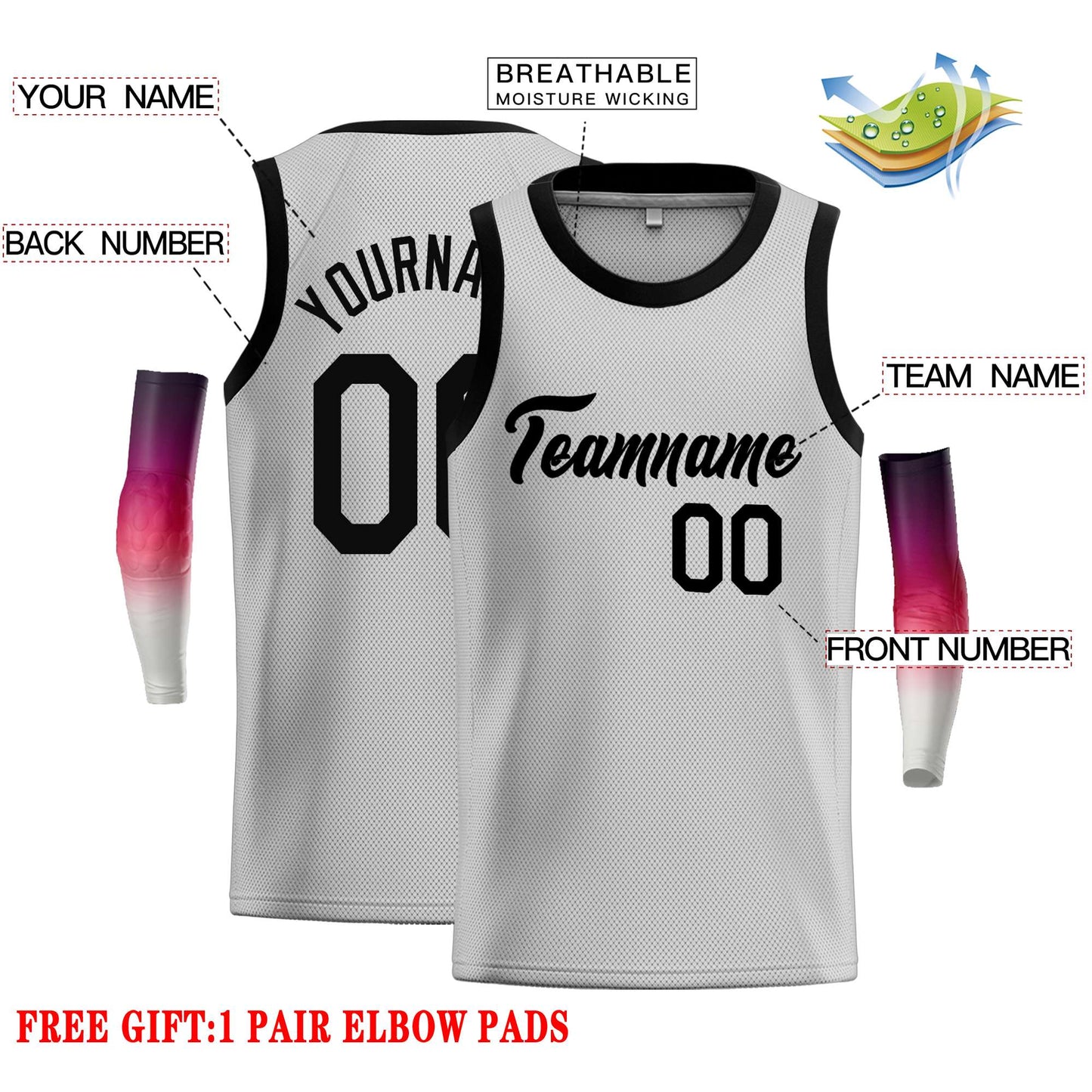 Custom Gray Black Classic Tops Casual Basketball Jersey Limited