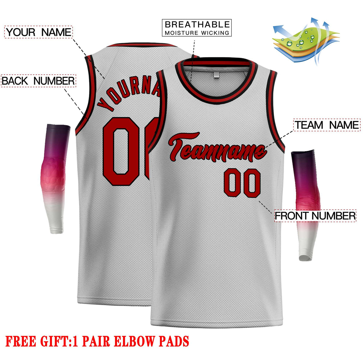 Custom Gray Maroon-Black Classic Tops Casual Basketball Jersey Limited