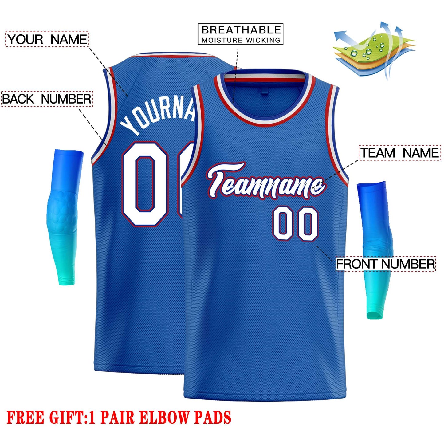 Custom Blue White-Red Classic Tops Casual Basketball Jersey Limited