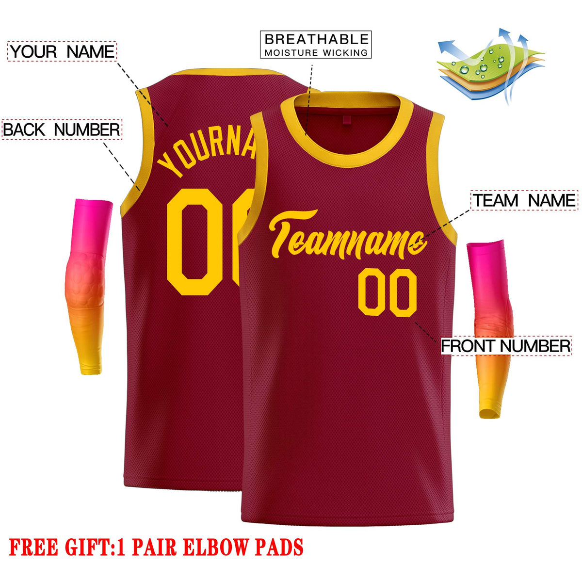 Custom Crimson Yellow Classic Tops Casual Basketball Jersey Limited