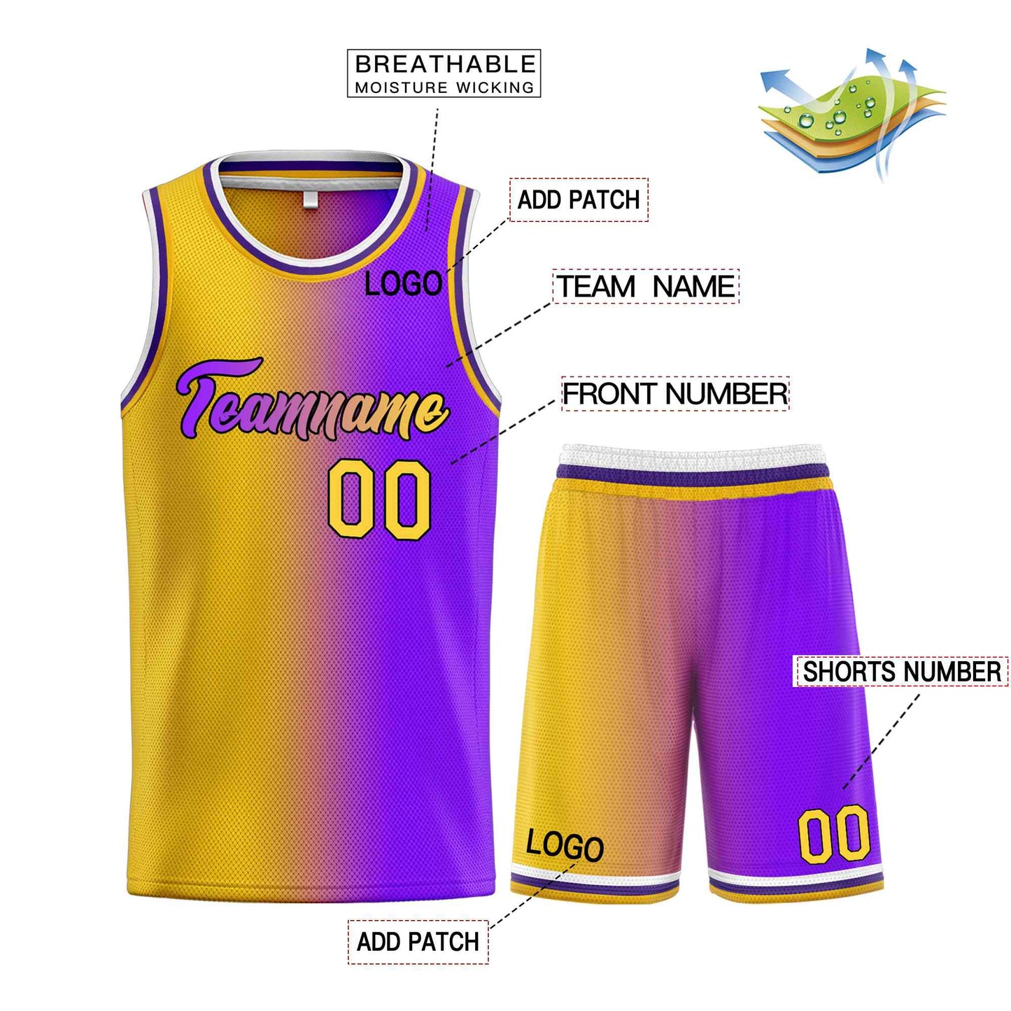 Custom Yellow Purple-Black Heal Gradient Fashion Sports Sets Uniform Basketball Jersey Limited
