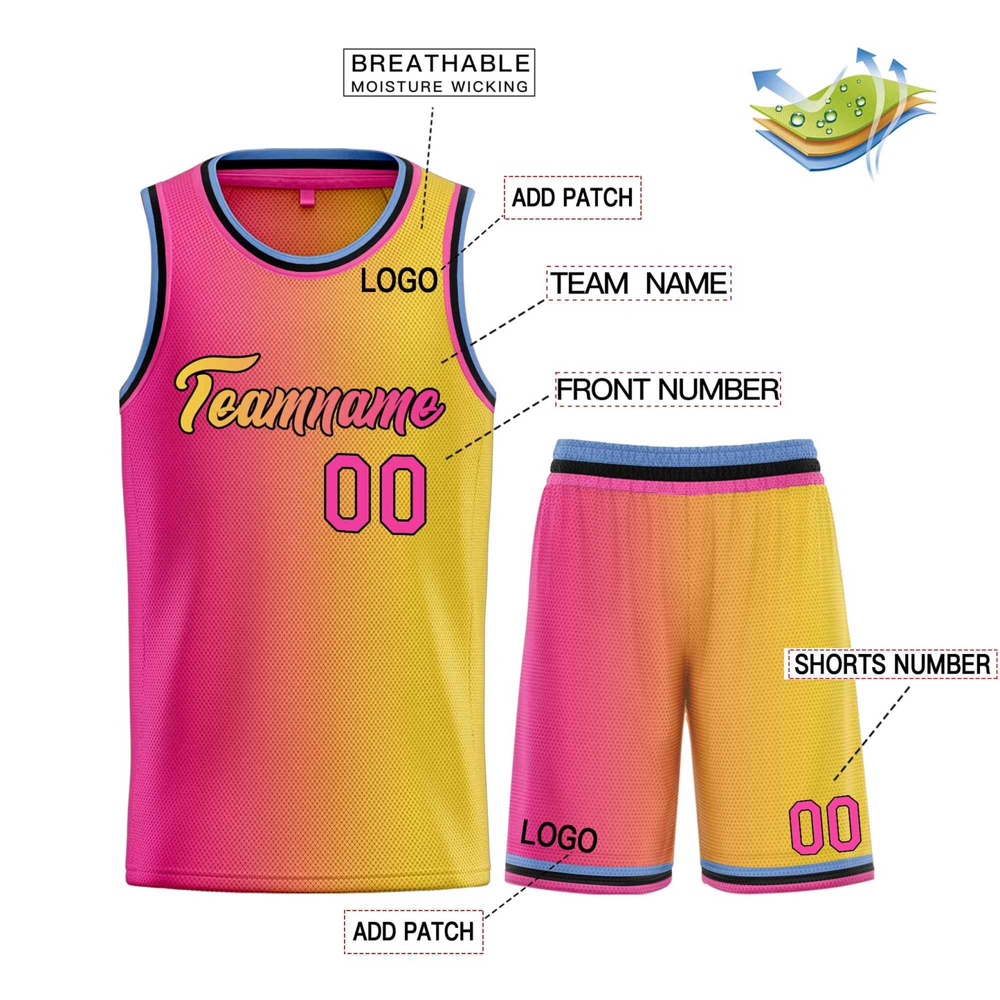 Custom Yellow Pink-Black Heal Gradient Fashion Sports Sets Uniform Basketball Jersey Limited