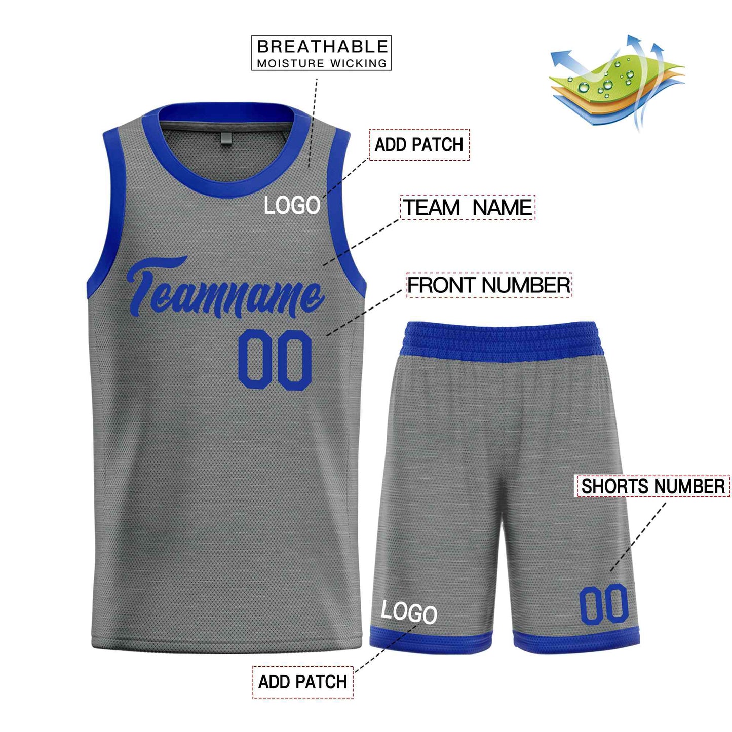Custom Dark Gray Royal Heal Sports Uniform Classic Sets Basketball Jersey Limited