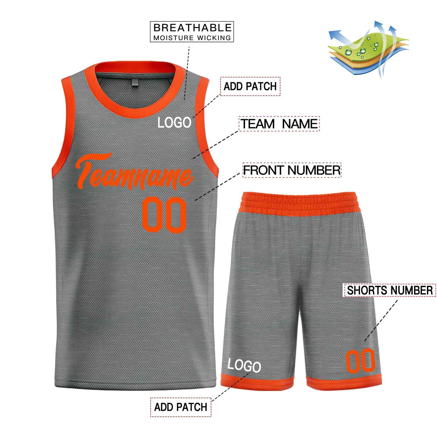 Custom Dark Gray Orange Heal Sports Uniform Classic Sets Basketball Jersey Limited