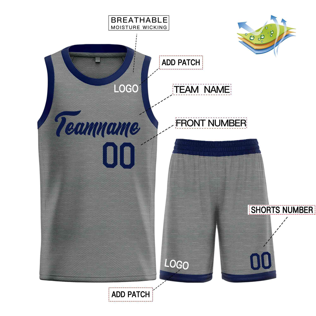 Custom Dark Gray Navy Heal Sports Uniform Classic Sets Basketball Jersey Limited