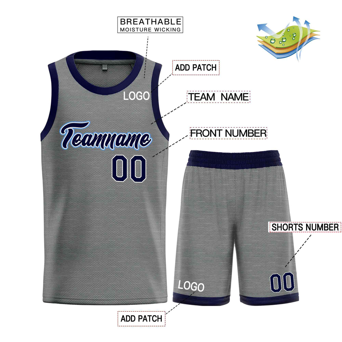 Custom Dark Gray Navy-White Heal Sports Uniform Classic Sets Basketball Jersey Limited