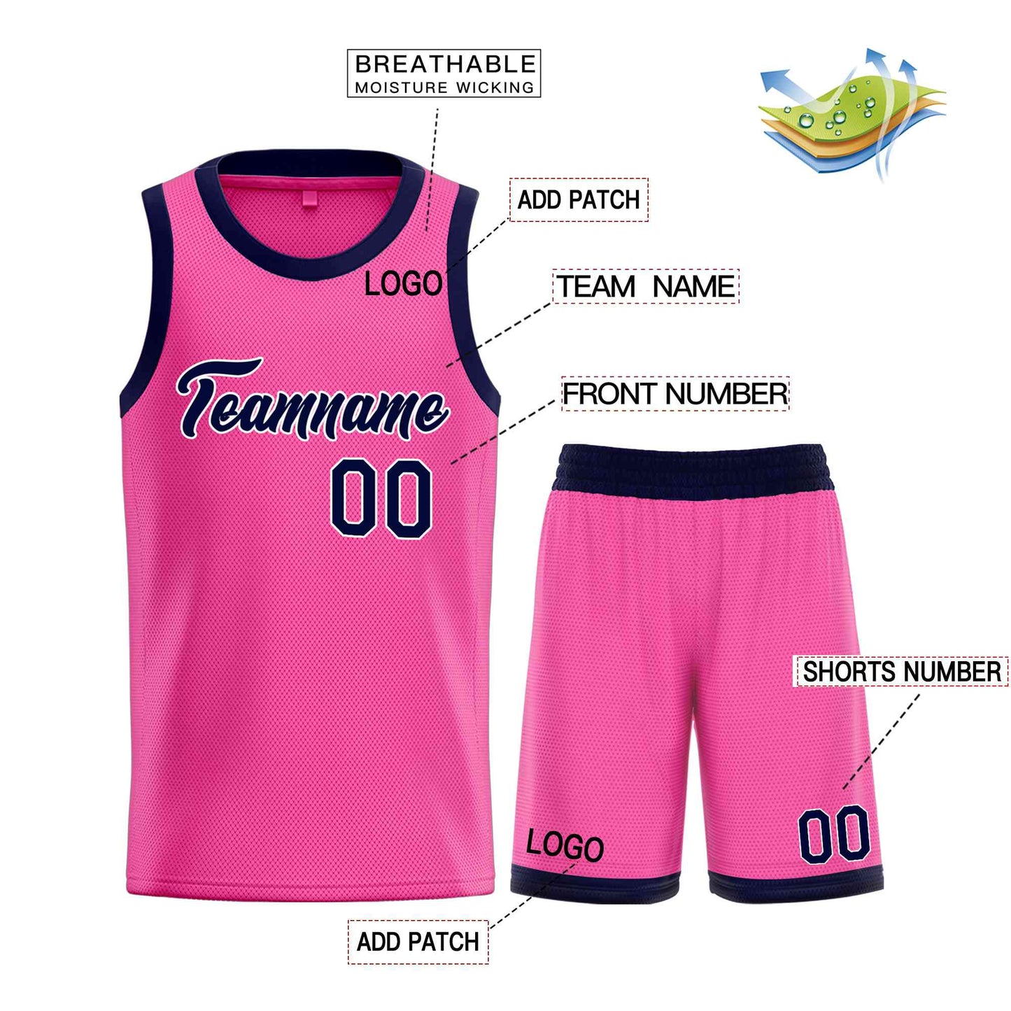 Custom Pink Navy-White Heal Sports Uniform Classic Sets Basketball Jersey Limited