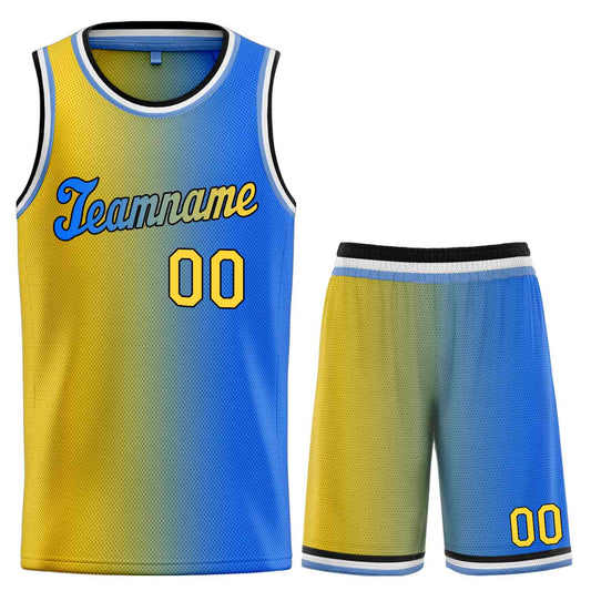 Custom Yellow Royal-Black Gradient Fashion Sets Sports Uniform Basketball Jersey