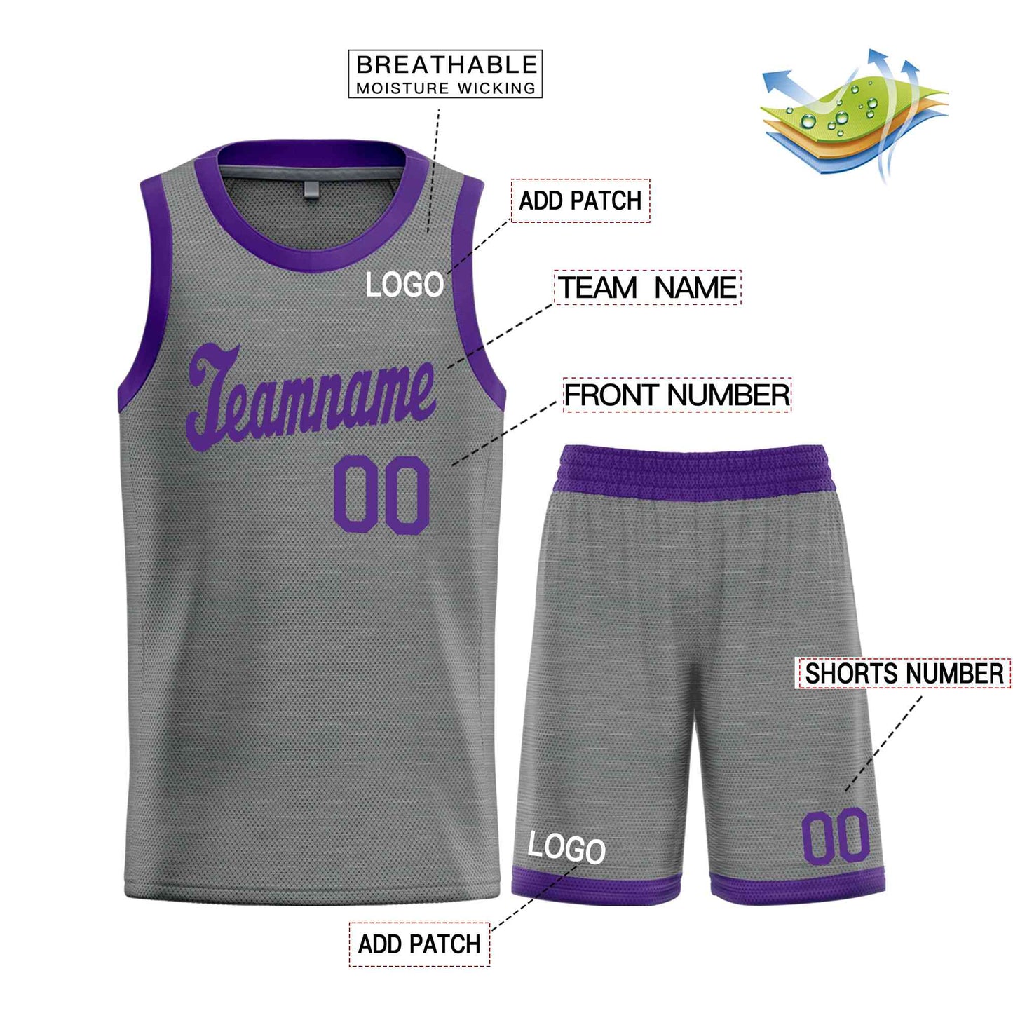 Custom Dark Gray Purple Classic Sets Sports Uniform Basketball Jersey Limited