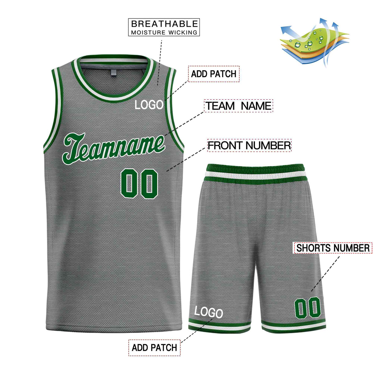 Custom Dark Gray Green-White Classic Sets Sports Uniform Basketball Jersey Limited