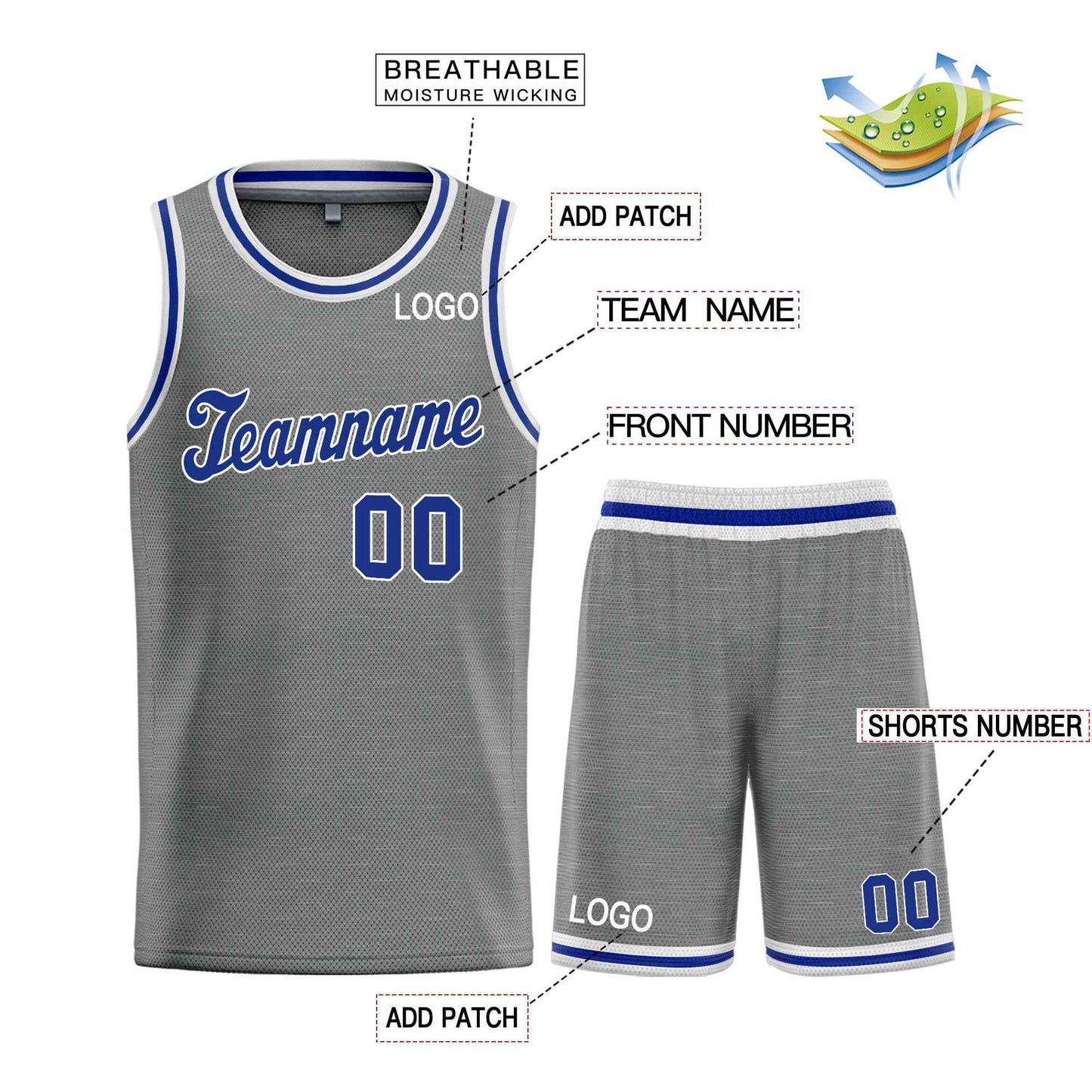 Custom Dark Gray Royal-White Classic Sets Sports Uniform Basketball Jersey Limited