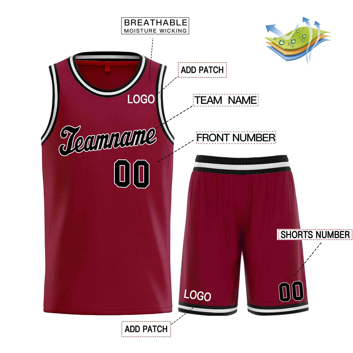Custom Maroon Black-White Classic Sets Sports Uniform Basketball Jersey Limited