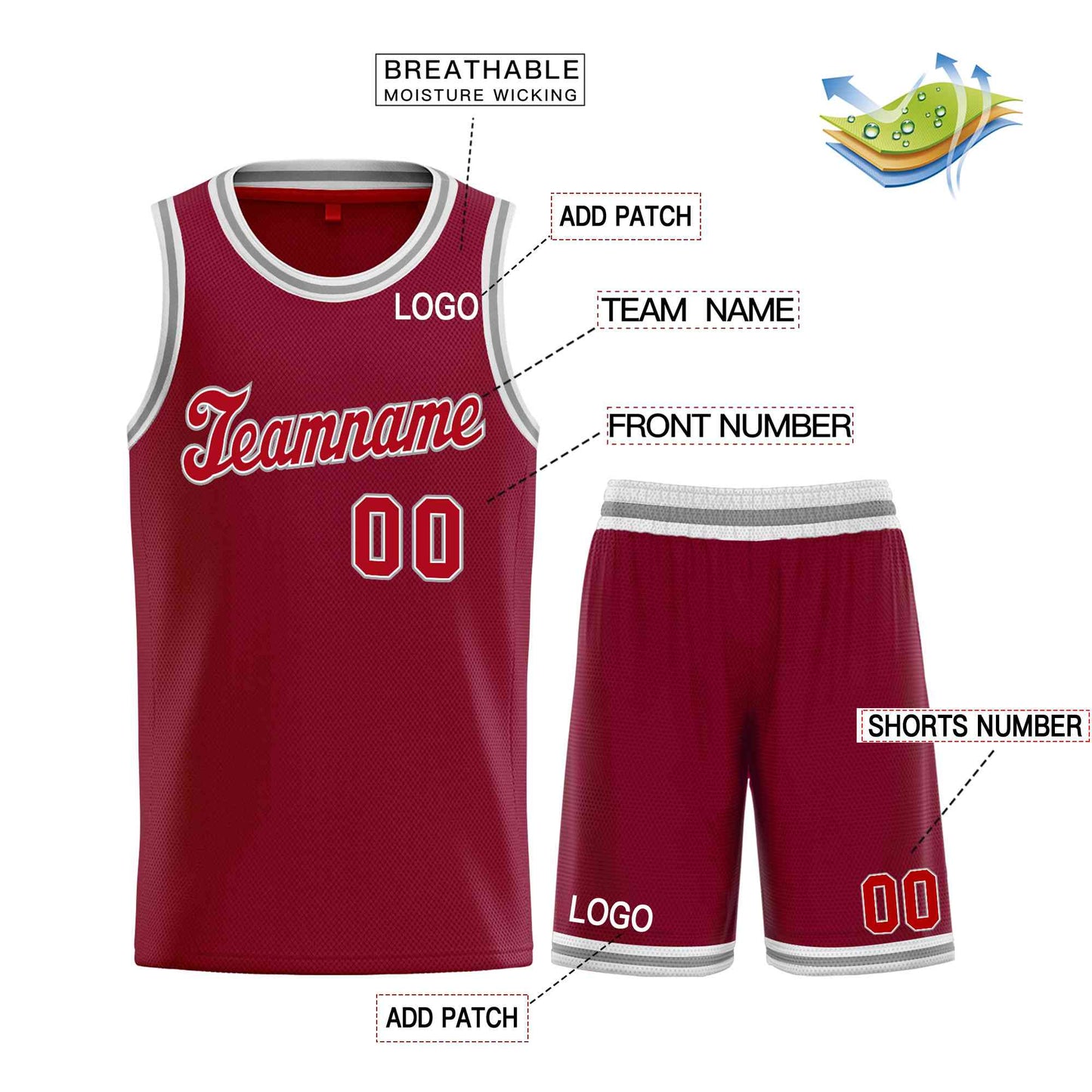 Custom Maroon Red-Gray Classic Sets Sports Uniform Basketball Jersey Limited