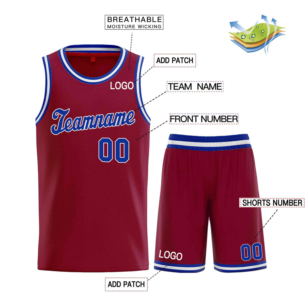 Custom Maroon Royal-White Classic Sets Sports Uniform Basketball Jersey Limited